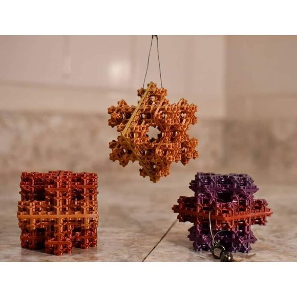 3D Printed Fractal Koch Snowflake Christmas Ornament; free spinning; Holiday dec - Picture 6 of 9